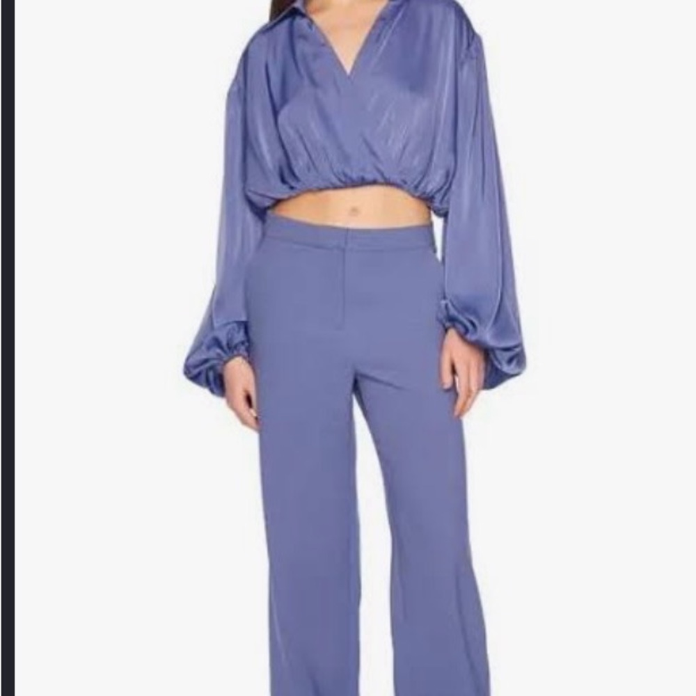 Susana Monaco Satin Blue Wide Leg pants